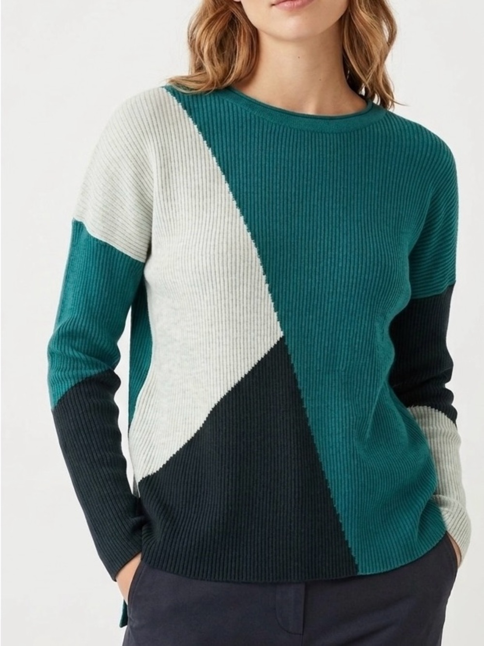 Smartwool Colorblock Intarsia Ribbed Wool Sweater L Everglade Capsule Wardrobe